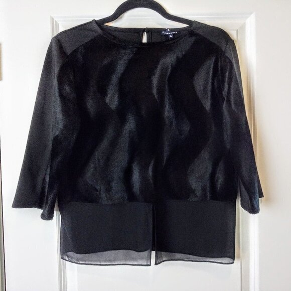 Ermanna Black Faux Fur & Sheer Panel Blouse - Picture 1 of 5